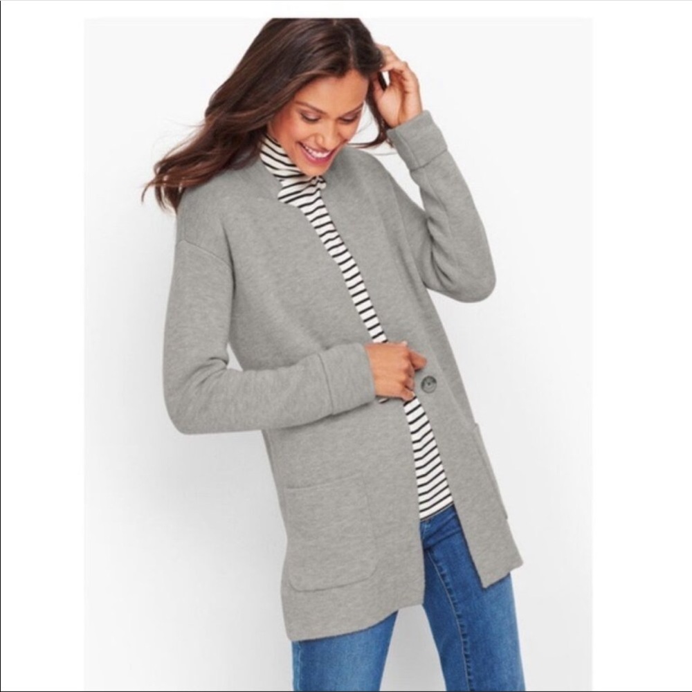 Talbots Light Gray Button-Front Long Cardigan Jacket